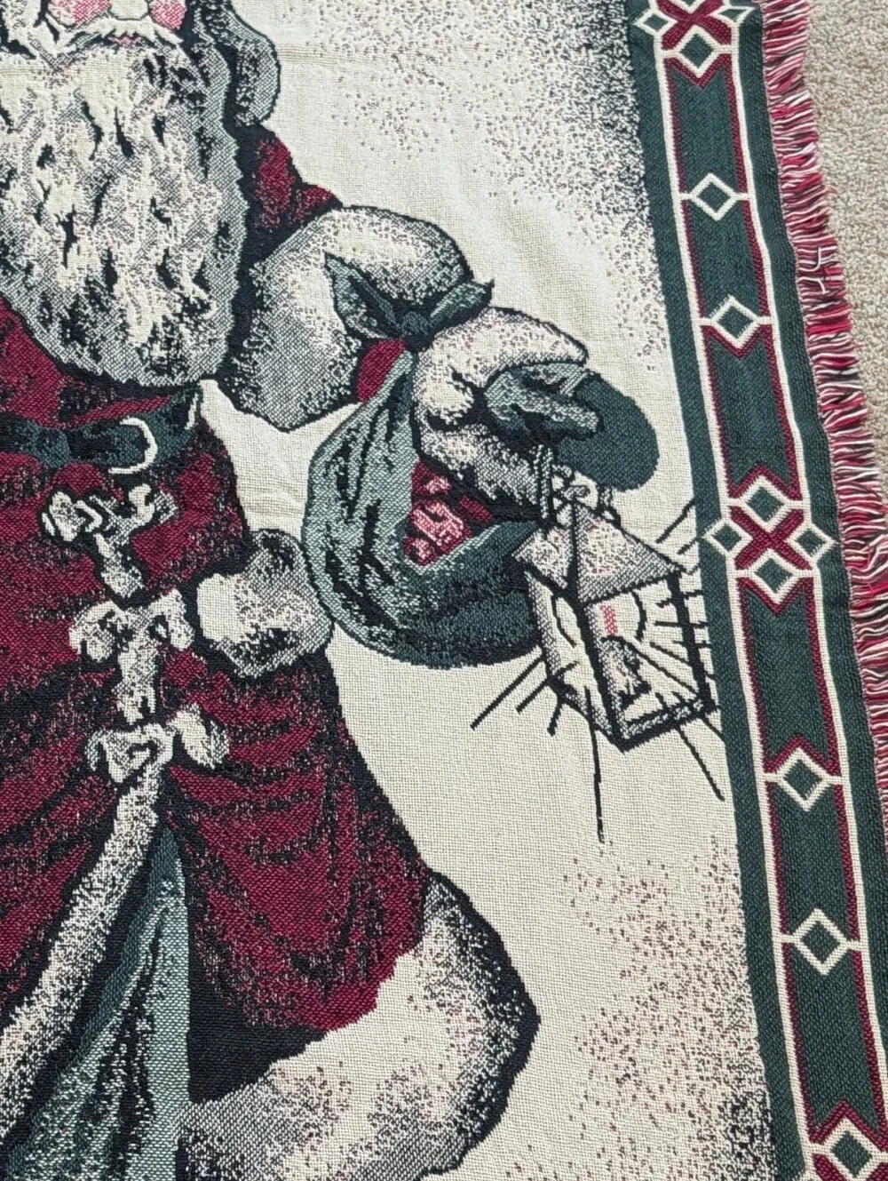 Vintage Festive Santa Holiday Throw Blanket - Red & Green 47